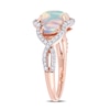 Oval Cabochon Opal and 0.31 CT. T.W. Diamond Frame Three Stone Twist Shank Ring in 10K Rose Gold