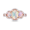 Oval Cabochon Opal and 0.31 CT. T.W. Diamond Frame Three Stone Twist Shank Ring in 10K Rose Gold