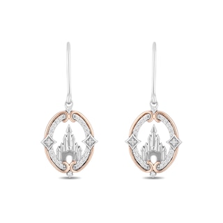 Enchanted Disney Princess 0.145 CT. T.W. Diamond Castle Drop Earrings in Sterling Silver and 10K Rose Gold