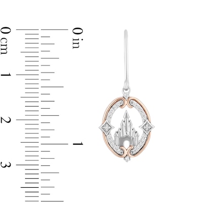 Enchanted Disney Princess 0.145 CT. T.W. Diamond Castle Drop Earrings in Sterling Silver and 10K Rose Gold