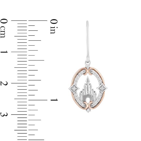 Enchanted Disney Princess 0.145 CT. T.W. Diamond Castle Drop Earrings in Sterling Silver and 10K Rose Gold