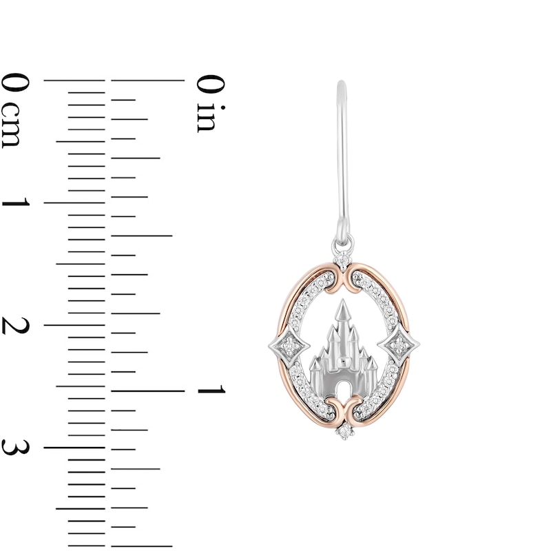 Enchanted Disney Princess 0.145 CT. T.W. Diamond Castle Drop Earrings in Sterling Silver and 10K Rose Gold