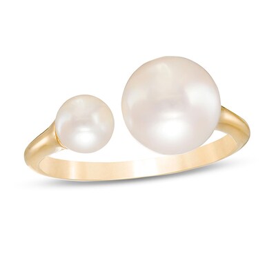 Freshwater Cultured Pearl Graduated Duo Wrap Ring in 10K Gold-Size 7