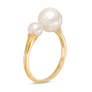 Freshwater Cultured Pearl Graduated Duo Wrap Ring in 10K Gold-Size 7