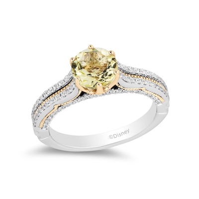 Enchanted Disney Belle Lemon Quartz and 0.29 CT. T.W. Diamond Engagement Ring in 14K Two-Tone Gold