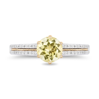 Enchanted Disney Belle Lemon Quartz and 0.29 CT. T.W. Diamond Engagement Ring in 14K Two-Tone Gold