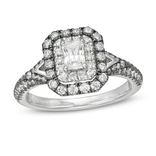 Vera Wang Love Collection 0.95 CT. T.W. Emerald-Cut Diamond Frame Engagement Ring in 14K White Gold with Black Rhodium