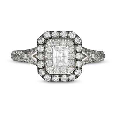 Vera Wang Love Collection 0.95 CT. T.W. Emerald-Cut Diamond Frame Engagement Ring in 14K White Gold with Black Rhodium