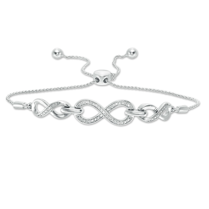 Main Image 1 of Diamond Accent Triple Infinity Bolo Bracelet in Sterling Silver - 9.5&quot;