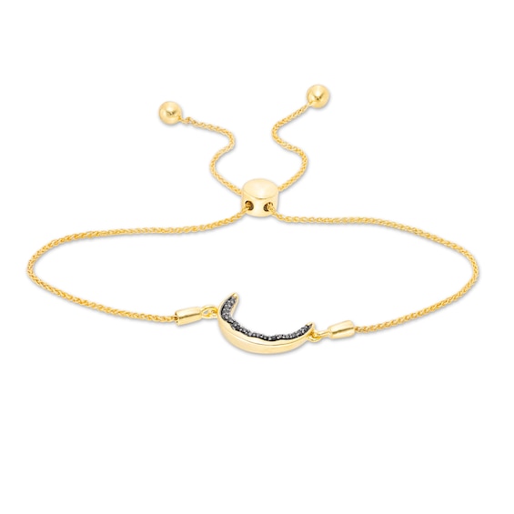 0.09 CT. T.W. Black Diamond Sideways Crescent Moon Bolo Bracelet in Sterling Silver with 14K Gold Plate - 9.5"