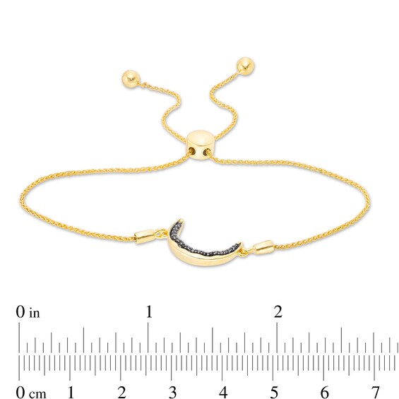 0.09 CT. T.W. Black Diamond Sideways Crescent Moon Bolo Bracelet in Sterling Silver with 14K Gold Plate - 9.5"