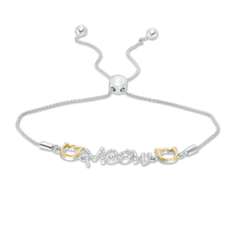 0.04 CT. T.W. Diamond Cat Silhouette &quot;Meow&quot; Bolo Bracelet in Sterling Silver and 10K Gold - 9.5&quot;