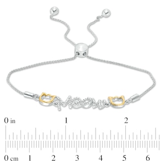 0.04 CT. T.W. Diamond Cat Silhouette "Meow" Bolo Bracelet in Sterling Silver and 10K Gold - 9.5"