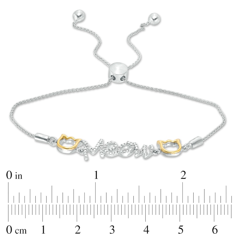 Main Image 3 of 0.04 CT. T.W. Diamond Cat Silhouette &quot;Meow&quot; Bolo Bracelet in Sterling Silver and 10K Gold - 9.5&quot;