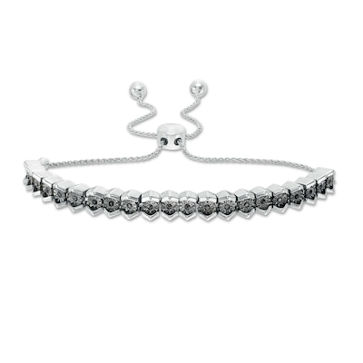 0.09 CT. T.W. Black Diamond Tennis-Style Bolo Bracelet in Sterling Silver - 9.5"