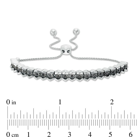 0.09 CT. T.W. Black Diamond Tennis-Style Bolo Bracelet in Sterling Silver - 9.5"