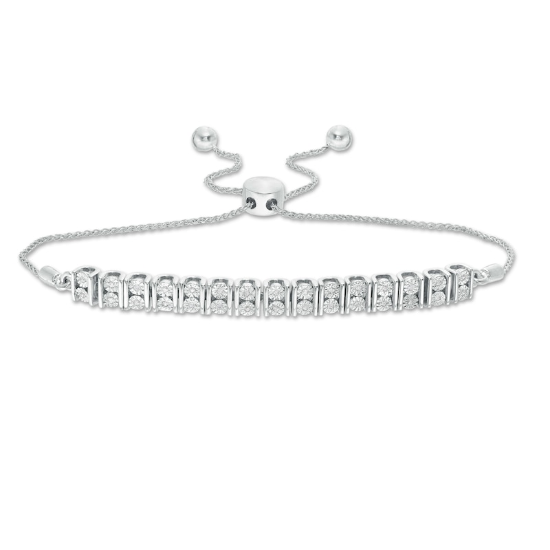 0.09 CT. T.W. Diamond Double Row Bolo Bracelet in Sterling Silver - 9.5"