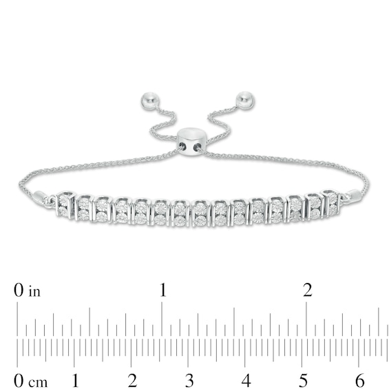 0.09 CT. T.W. Diamond Double Row Bolo Bracelet in Sterling Silver - 9.5"