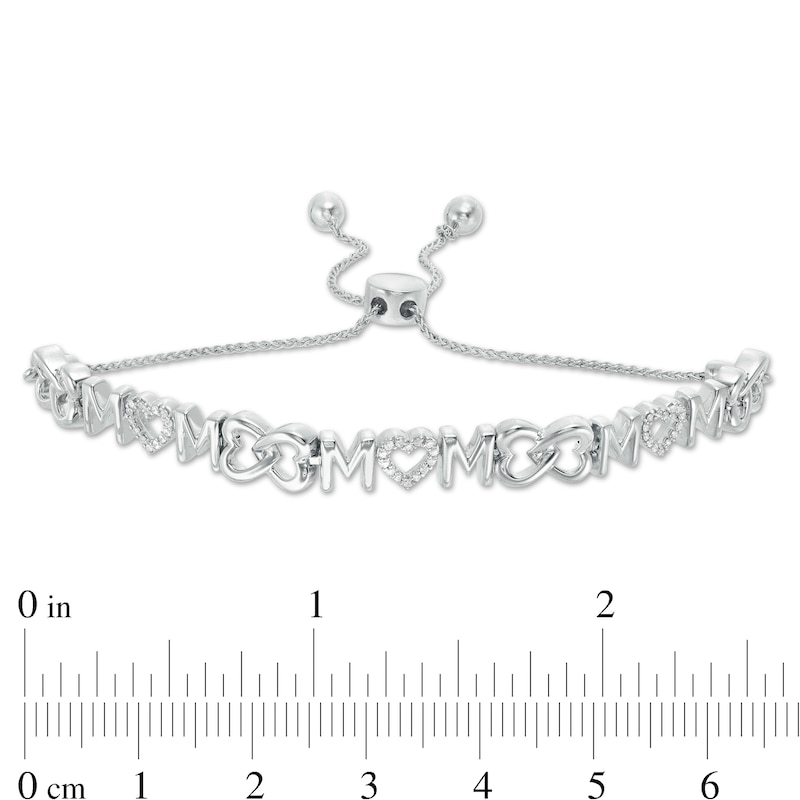 0.09 CT. T.W. Diamond Continuous "MOM" with Hearts Bolo Bracelet in Sterling Silver - 9.5"