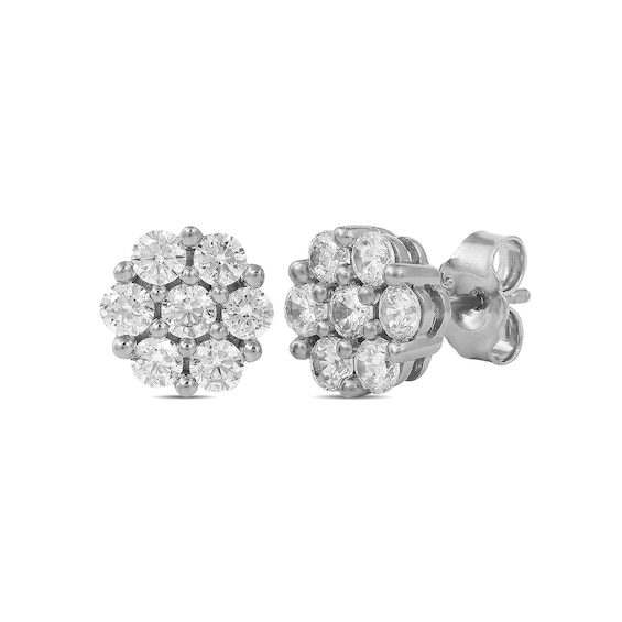 0.95 CT. T.W. Multi-Diamond Flower Stud Earrings in 10K White Gold