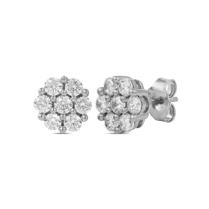 0.95 CT. T.W. Multi-Diamond Flower Stud Earrings in 10K White Gold|Peoples Jewellers