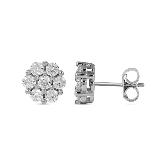 0.95 CT. T.W. Multi-Diamond Flower Stud Earrings in 10K White Gold