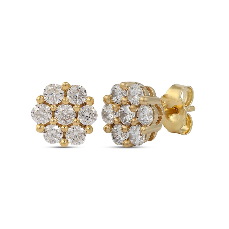 0.95 CT. T.W. Multi-Diamond Flower Stud Earrings in 10K Gold|Peoples Jewellers