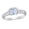 6.0mm Chequerboard Cushion-Cut Aquamarine and 0.05 CT. T.W. Diamond Trio Collar Ring in Sterling Silver