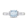 6.0mm Chequerboard Cushion-Cut Aquamarine and 0.05 CT. T.W. Diamond Trio Collar Ring in Sterling Silver