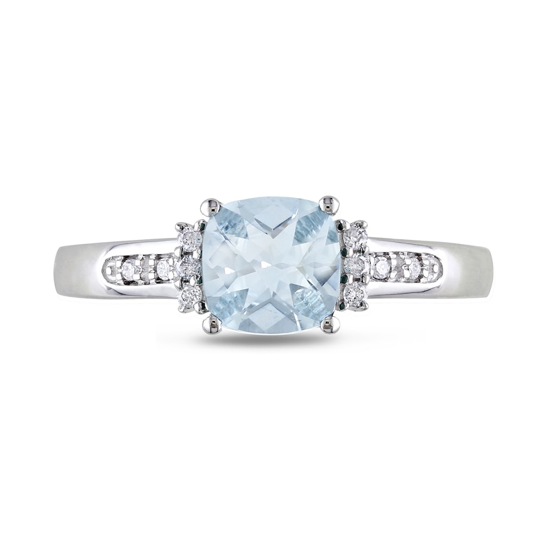 6.0mm Chequerboard Cushion-Cut Aquamarine and 0.05 CT. T.W. Diamond ...