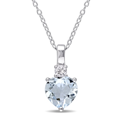 8.0mm Heart-Shaped Aquamarine and Lab-Created White Sapphire Pendant in Sterling Silver