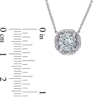 7.0mm Aquamarine and 0.12 CT. T.W. Diamond Swirl Frame Necklace in 10K White Gold - 17"