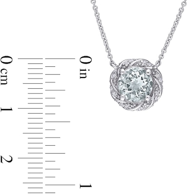 7.0mm Aquamarine and 0.12 CT. T.W. Diamond Swirl Frame Necklace in 10K White Gold - 17"