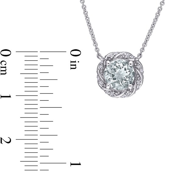 7.0mm Aquamarine and 0.12 CT. T.W. Diamond Swirl Frame Necklace in 10K White Gold - 17"