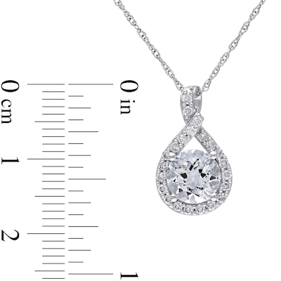 7.0mm Aquamarine and 0.22 CT. T.W. Diamond Twisted Teardrop Pendant in 10K White Gold - 17"