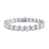 Thumbnail Image 0 of Oval Aquamarine and Diamond Accent Beaded "S" Tennis Bracelet in Sterling Silver