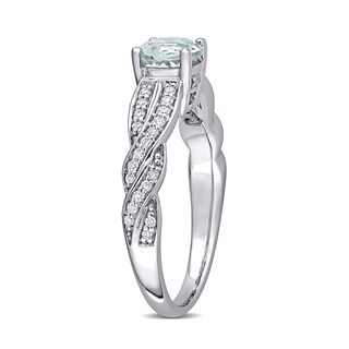 6.0mm Aquamarine and 0.23 CT. T.W. Diamond Twist Shank Ring in 14K White Gold