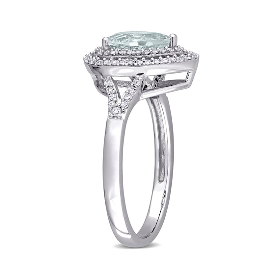 Pear-Shaped Aquamarine and 0.25 CT. T.W. Diamond Open Double Frame Split Shank Ring in 14K White Gold