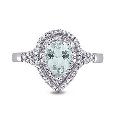 Pear-Shaped Aquamarine and 0.25 CT. T.W. Diamond Open Double Frame Split Shank Ring in 14K White Gold