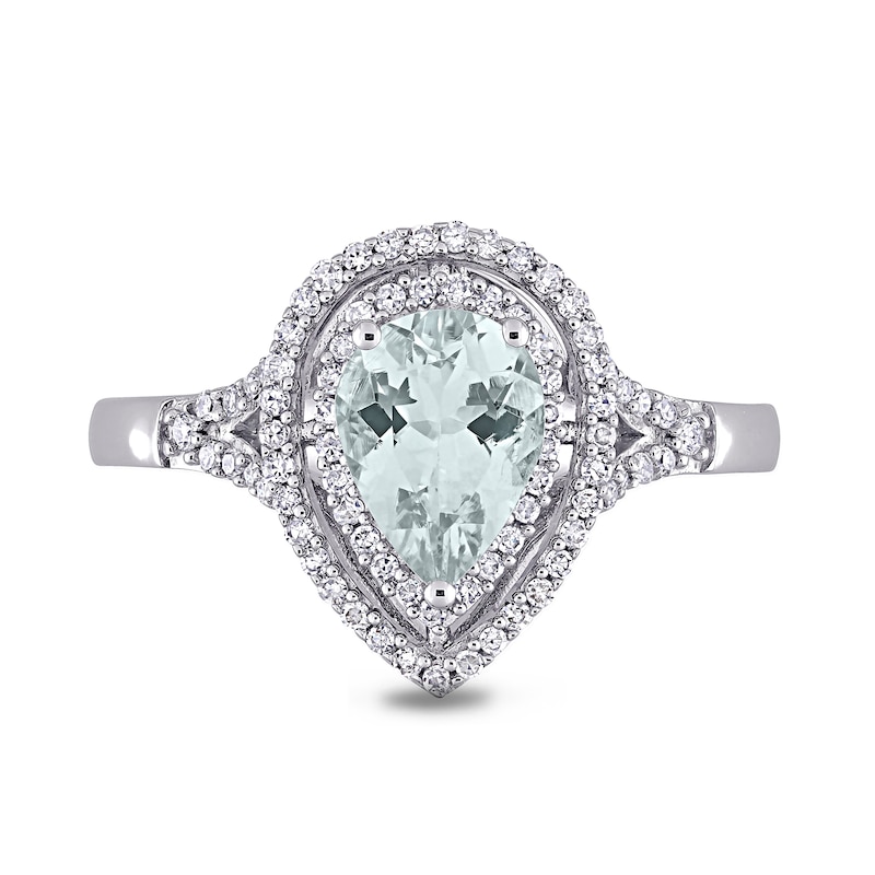 Pear-Shaped Aquamarine and 0.25 CT. T.W. Diamond Open Double Frame Split Shank Ring in 14K White Gold|Peoples Jewellers