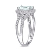 Thumbnail Image 2 of Cushion-Cut Aquamarine and 0.17 CT. T.W. Diamond Frame Tapered Split Shank Ring in 10K White Gold
