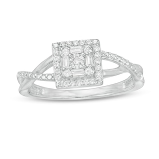 0.15 CT. T.W. Diamond Square Frame Split Shank Promise Ring in Sterling Silver