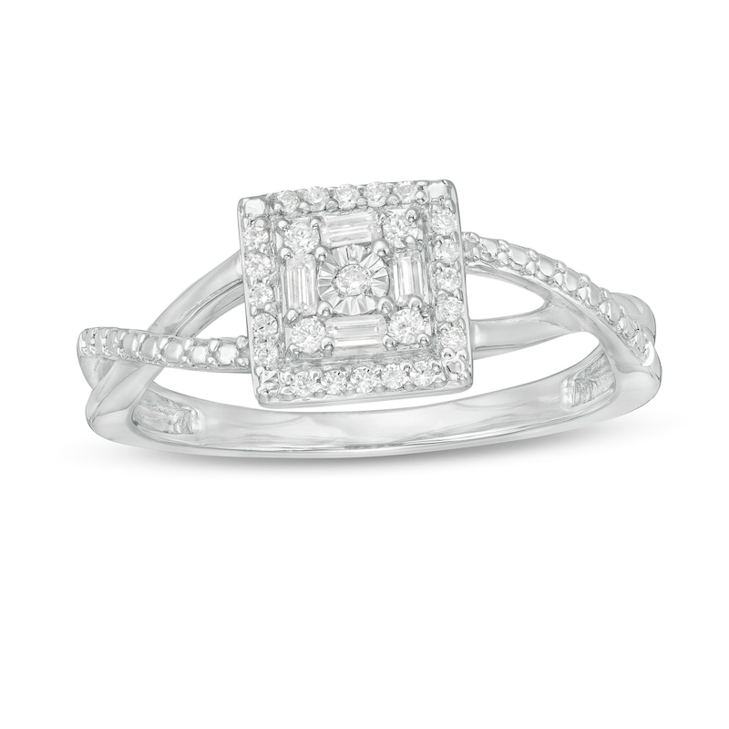 0.15 CT. T.W. Diamond Square Frame Split Shank Promise Ring in Sterling Silver|Peoples Jewellers