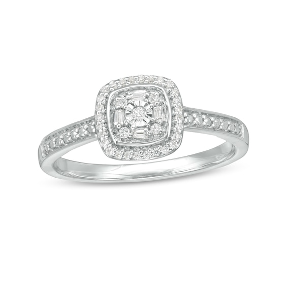 0.12 CT. T.W. Diamond Cushion Frame Promise Ring in Sterling Silver