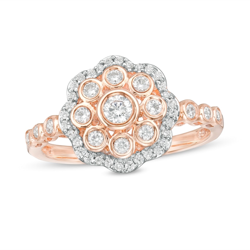 0.45 CT. T.W. Diamond Bezel-Set Scallop Frame Ring in 10K Rose Gold|Peoples Jewellers