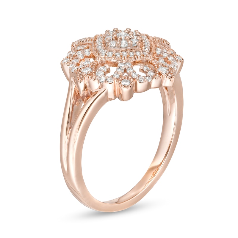 0.23 CT. T.W. Composite Diamond Tilted Cushion Ornate Vintage-Style Ring in 10K Rose Gold|Peoples Jewellers