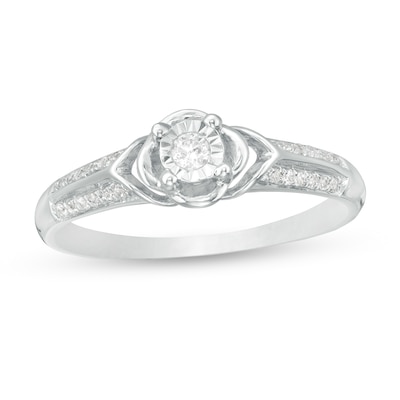 0.15 CT. T.W. Diamond Collar Clover Promise Ring in 10K Gold