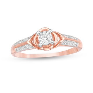 0.15 CT. T.W. Diamond Collar Clover Promise Ring in 10K Rose Gold