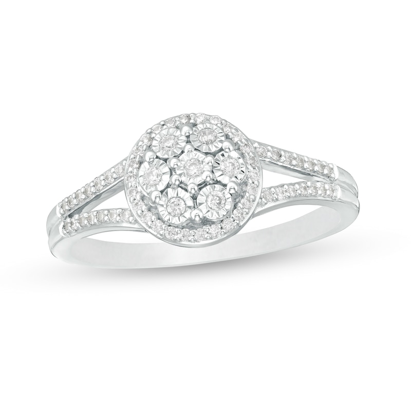 0.23 CT. T.W. Composite Diamond Frame Split Shank Promise Ring in Sterling Silver|Peoples Jewellers