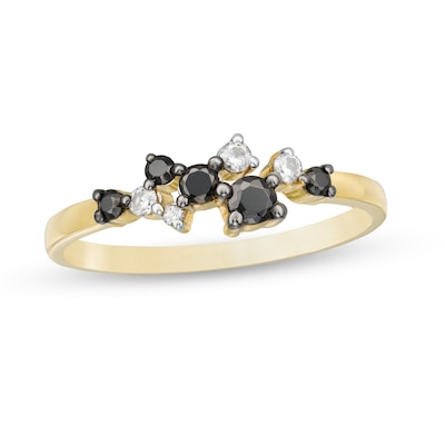 0.23 CT. T.W. Enhanced Black and White Diamond Scatter Ring in 10K Gold